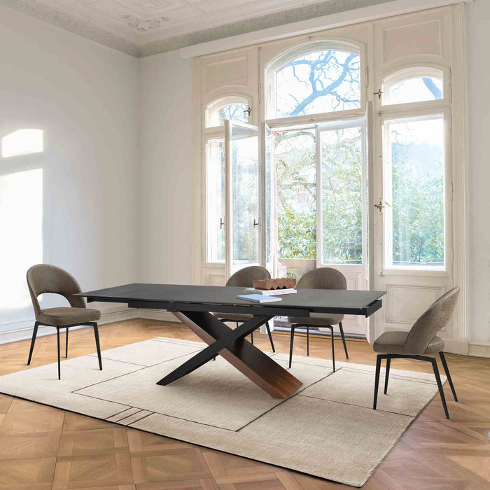 Milena Lucia 5 Piece Extendable Dining Set with Brown Fabric Chairs