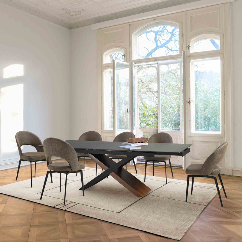 Milena Lucia 7 Piece Extendable Dining Set with Brown Fabric Chairs - Furniture City (CA)l