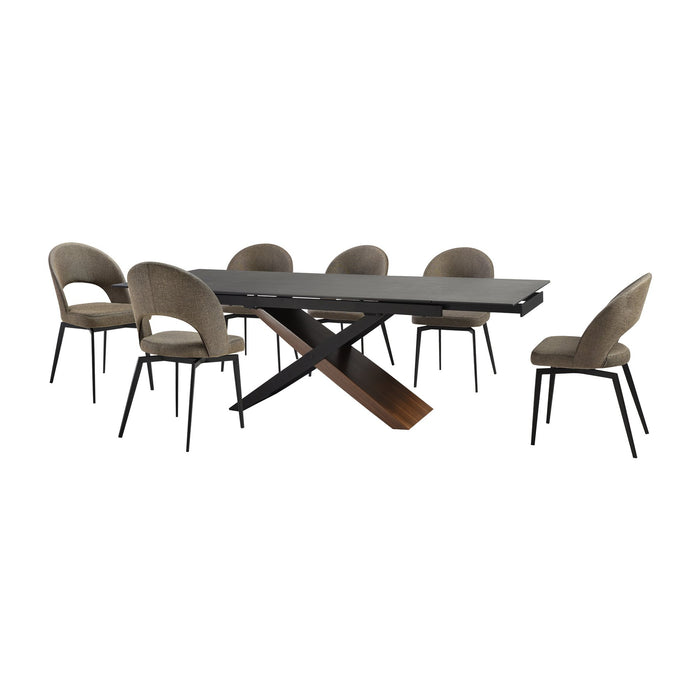 Milena Lucia 7 Piece Extendable Dining Set with Brown Fabric Chairs