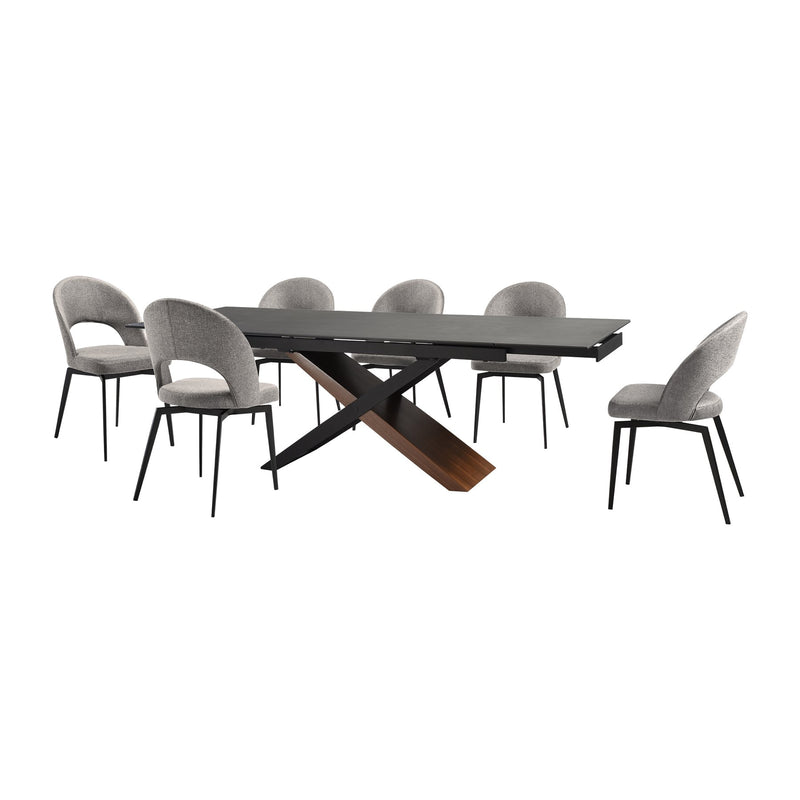 Milena Lucia 7 Piece Extendable Dining Set with Gray Fabric Chairs - Furniture City (CA)l