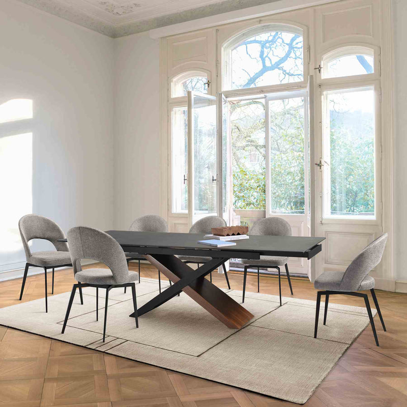 Milena Lucia 7 Piece Extendable Dining Set with Gray Fabric Chairs - Furniture City (CA)l