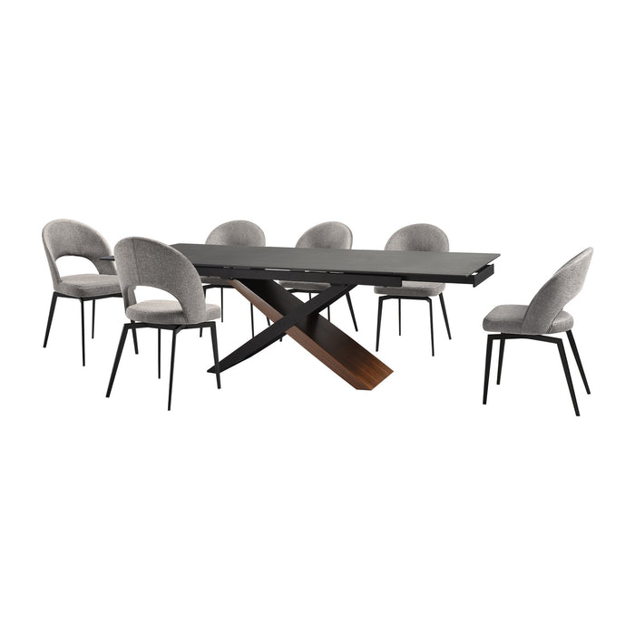 Milena Lucia 7 Piece Extendable Dining Set with Gray Fabric Chairs
