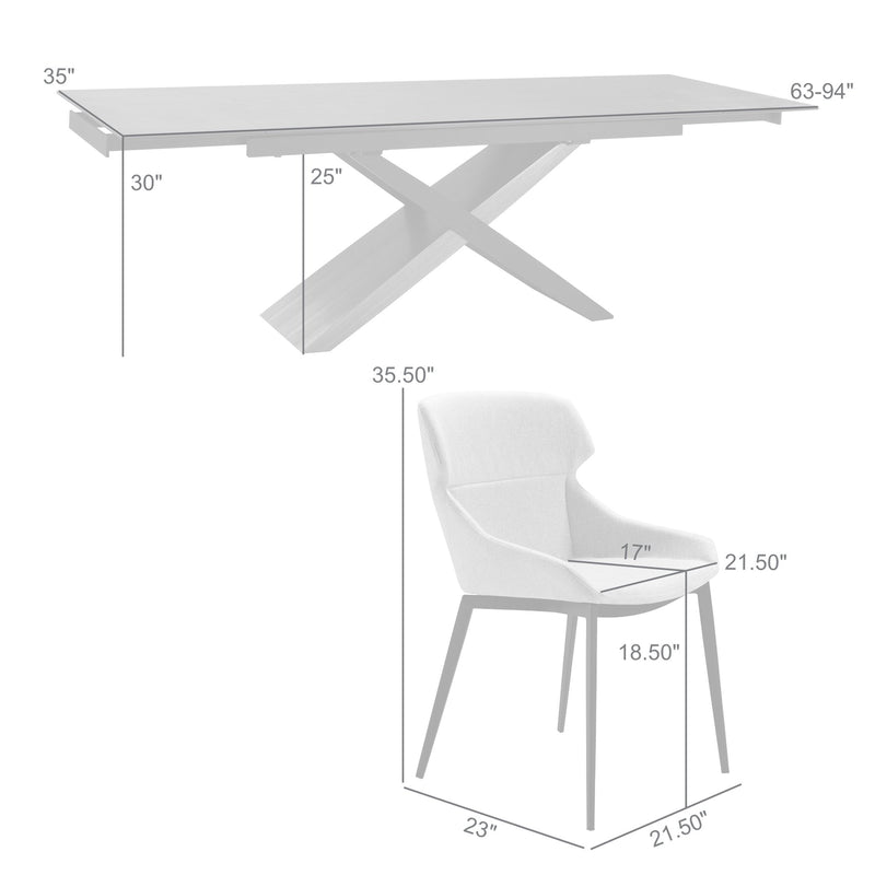 Milena Kenna 5 Piece Dining Set with Gray Fabric Chairs - Furniture City (CA)l