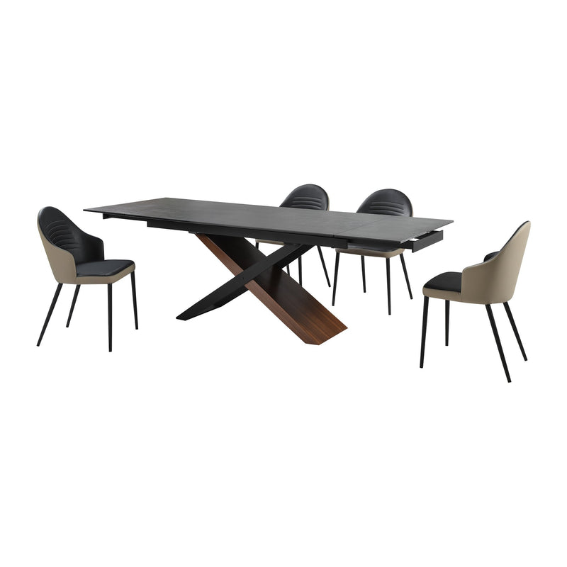 Milena Rocco 5 Piece Extendable Dining Set with Taupe Gray and Black Faux Leather Chairs - Furniture City (CA)l
