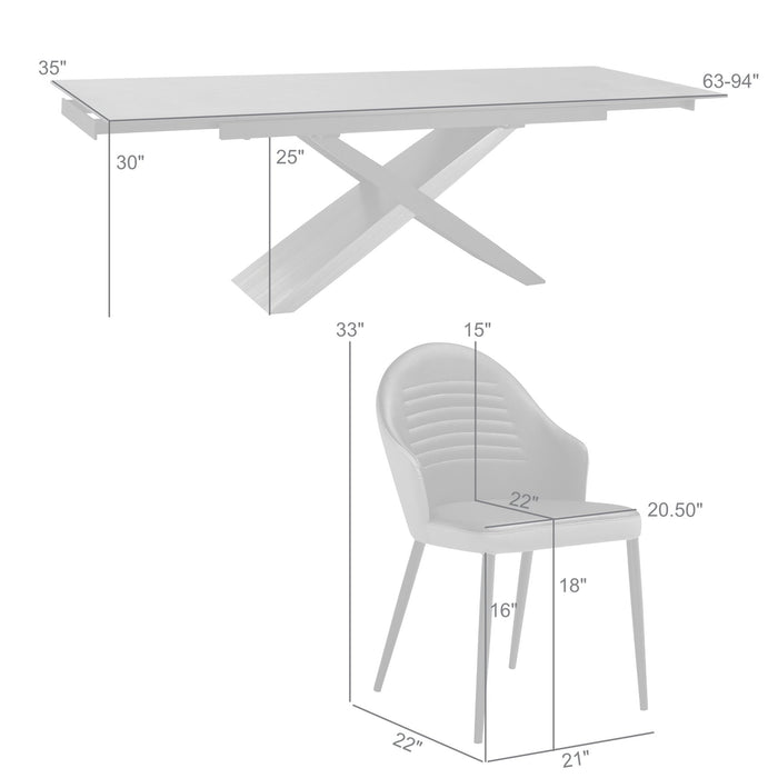 Milena Rocco 5 Piece Extendable Dining Set with Taupe Gray and Black Faux Leather Chairs