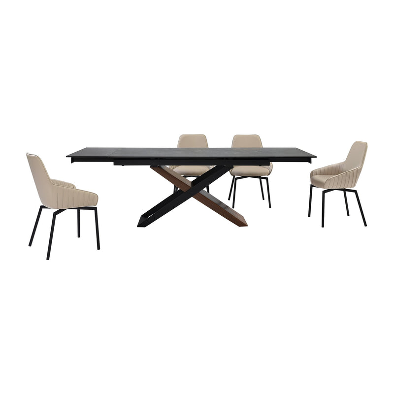 Milena Shilo 5 Piece Extendable Dining Set with Champagne Faux Leather Chairs - Furniture City (CA)l