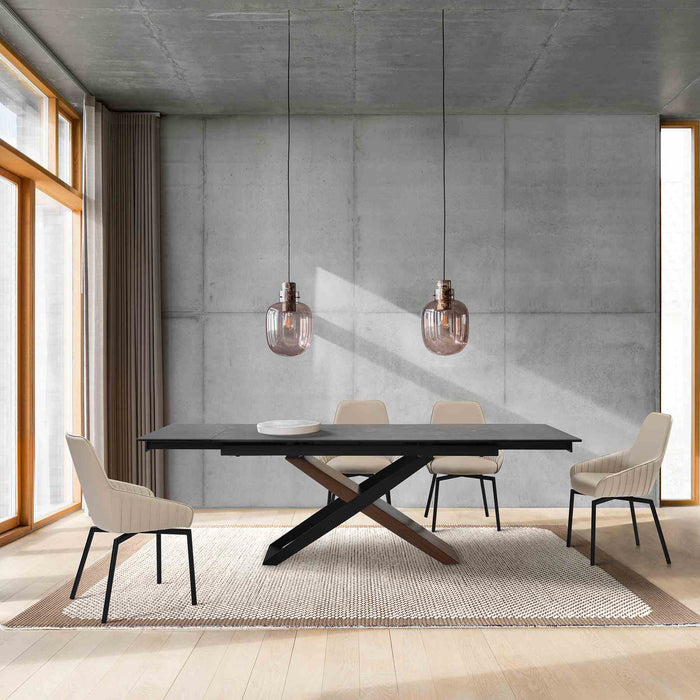 Milena Shilo 5 Piece Extendable Dining Set with Champagne Faux Leather Chairs