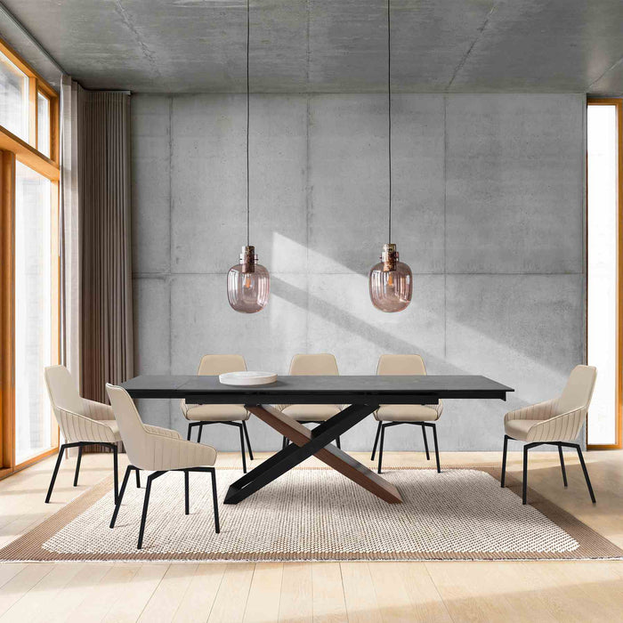 Milena Shilo 7 Piece Extendable Dining Set with Champagne Faux Leather Chairs