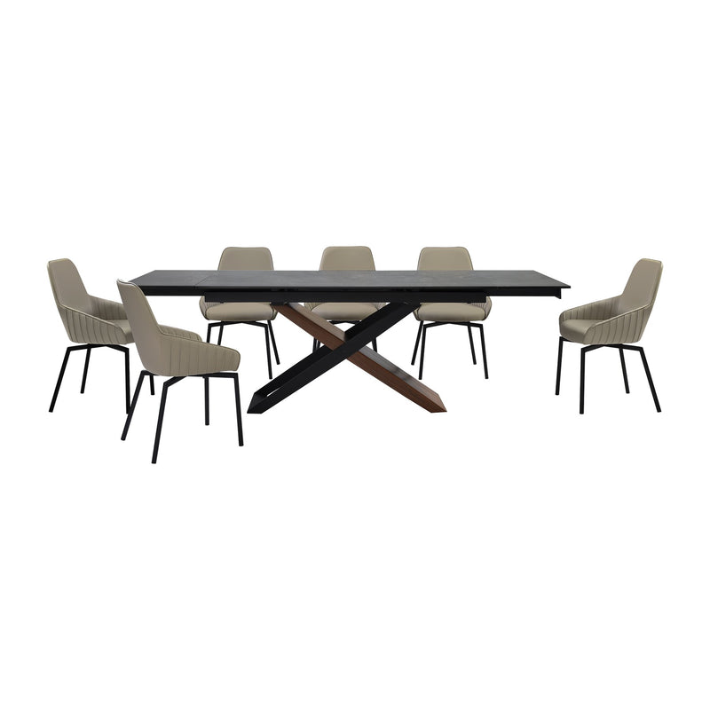 Milena Shilo 7 Piece Extendable Dining Set with Taupe Gray Faux Leather Chairs - Furniture City (CA)l