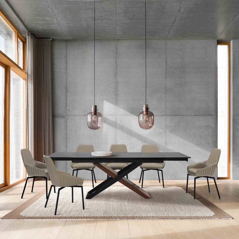 Milena Shilo 7 Piece Extendable Dining Set with Taupe Gray Faux Leather Chairs - Furniture City (CA)l