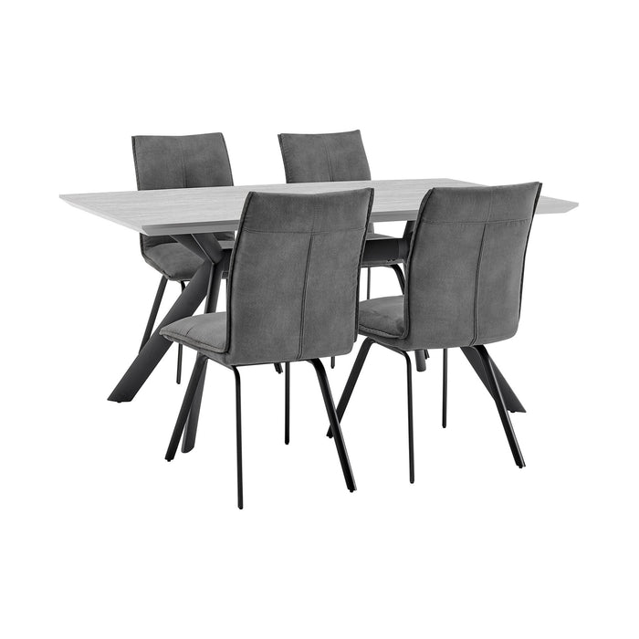 Margot and Rylee 5 Piece Modern Rectangular Dining Set in Light Gray Melamine Wood and Charcoal Fabric
