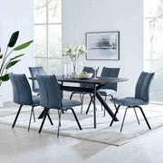 Margot and Rylee 7 Piece Modern Rectangular Dining Set in Black Melamine Wood and Blue Fabric - Furniture City (CA)l