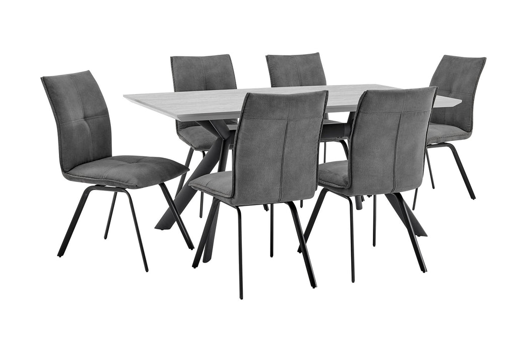 Margot and Rylee 7 Piece Modern Rectangular Dining Set in Light Gray Melamine Wood and Charcoal Fabric