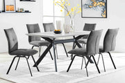 Margot and Rylee 7 Piece Modern Rectangular Dining Set in Light Gray Melamine Wood and Charcoal Fabric - Furniture City (CA)l