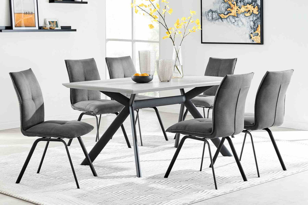 Margot and Rylee 7 Piece Modern Rectangular Dining Set in Light Gray Melamine Wood and Charcoal Fabric