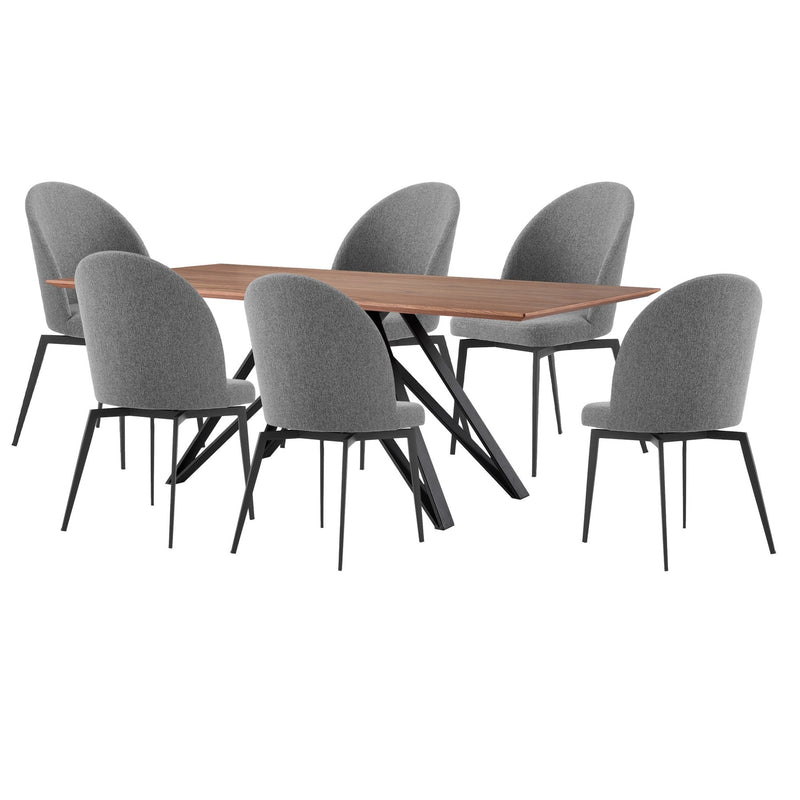 Modena Sunny 7 Piece Dining Set with Gray Fabric Chairs - Furniture City (CA)l