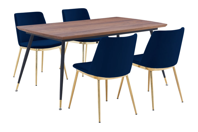 Messina Blue Velvet 5 Piece Rectangular Dining Set - Furniture City (CA)l