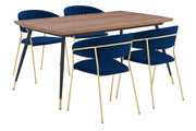 Messina and Nara Blue Velvet 5 Piece Rectangular Dining Set - Furniture City (CA)l