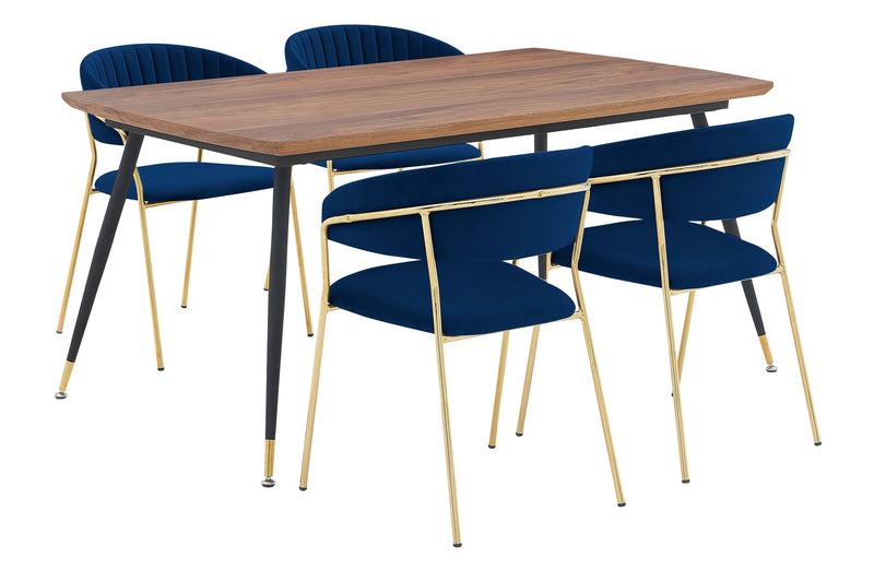 Messina and Nara Blue Velvet 5 Piece Rectangular Dining Set - Furniture City (CA)l