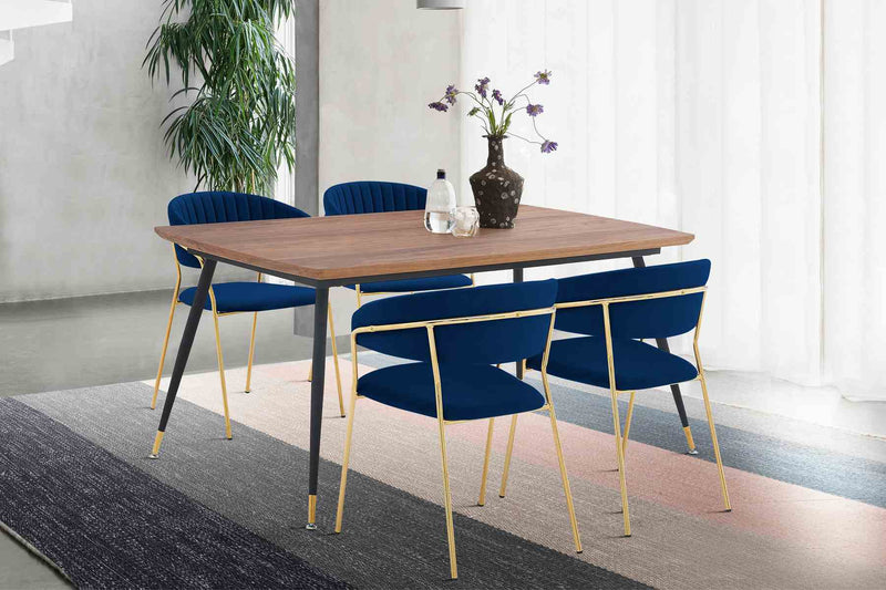 Messina and Nara Blue Velvet 5 Piece Rectangular Dining Set - Furniture City (CA)l