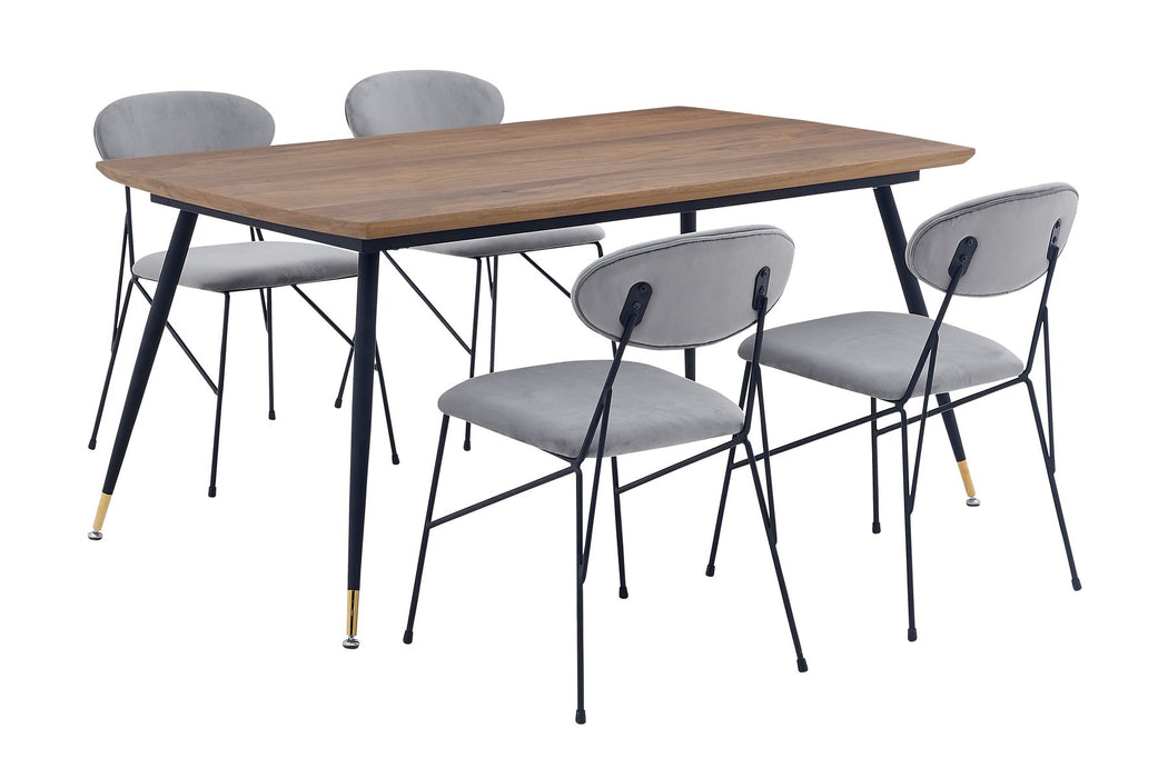 Messina and Alice Gray Velvet 5 Piece Rectangular Dining Set
