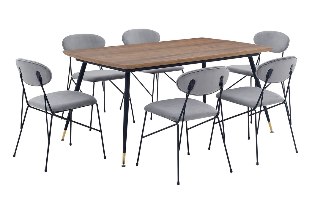 Messina and Alice Gray Velvet 7 Piece Rectangular Dining Set
