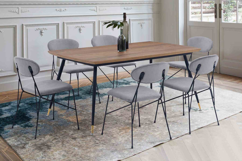 Messina and Alice Gray Velvet 7 Piece Rectangular Dining Set - Furniture City (CA)l
