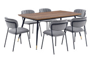Messina and Carlo Gray Velvet 7 Piece Rectangular Dining Set - Furniture City (CA)l