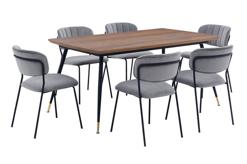 Messina and Carlo Gray Velvet 7 Piece Rectangular Dining Set - Furniture City (CA)l