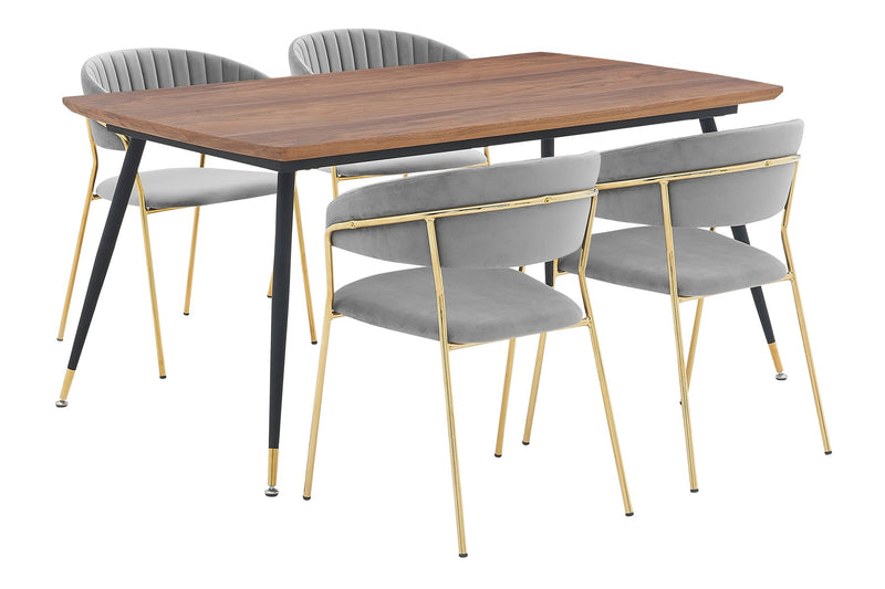 Messina and Nara Gray Velvet 5 Piece Rectangular Dining Set - Furniture City (CA)l