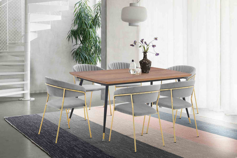 Messina and Nara Gray Velvet 7 Piece Rectangular Dining Set - Furniture City (CA)l