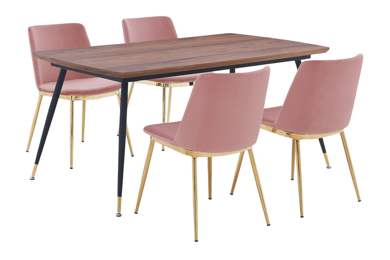 Messina Pink Velvet 5 Piece Rectangular Dining Set - Furniture City (CA)l