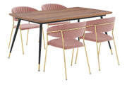 Messina and Nara Pink Velvet 5 Piece Rectangular Dining Set - Furniture City (CA)l
