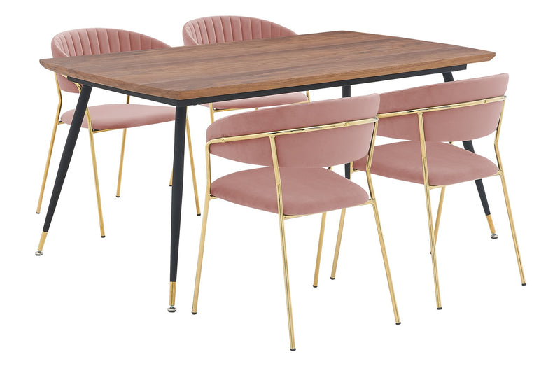 Messina and Nara Pink Velvet 5 Piece Rectangular Dining Set - Furniture City (CA)l