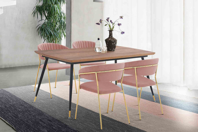 Messina and Nara Pink Velvet 5 Piece Rectangular Dining Set - Furniture City (CA)l