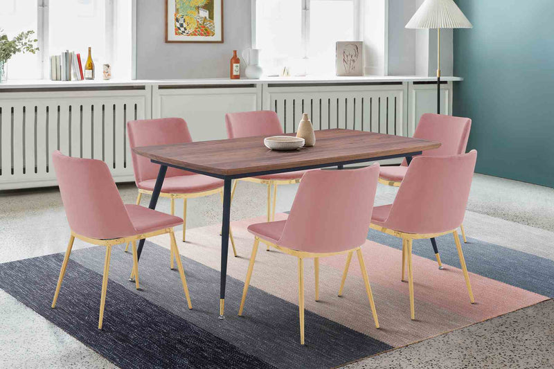 Messina Pink Velvet 7 Piece Rectangular Dining Set - Furniture City (CA)l