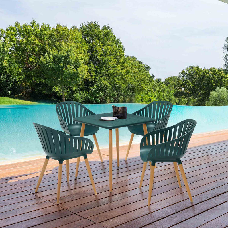 Nassau Outdoor 5 Piece Green Eucalyptus Dining Set - Furniture City (CA)l