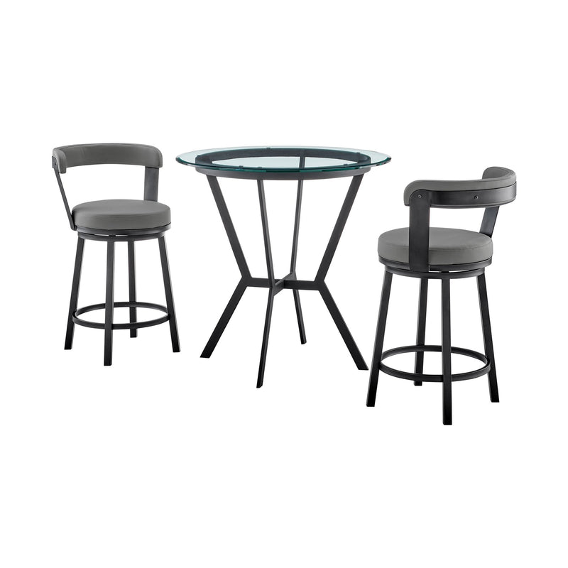 Naomi and Bryant 3-Piece Counter Height Dining Set in Black Metal and Gray Faux Leather - Furniture City (CA)l