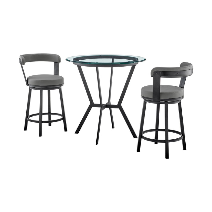 Naomi and Bryant 3-Piece Counter Height Dining Set in Black Metal and Gray Faux Leather