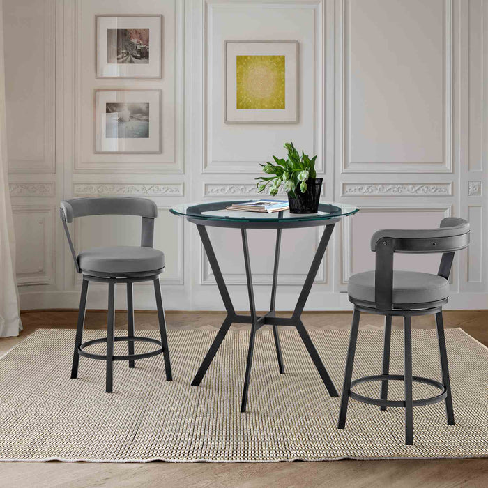 Naomi and Bryant 3-Piece Counter Height Dining Set in Black Metal and Gray Faux Leather