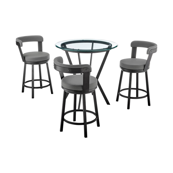 Naomi and Bryant 4-Piece Counter Height Dining Set in Black Metal and Gray Faux Leather