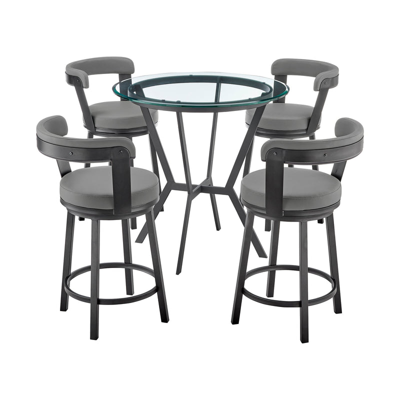 Naomi and Bryant 5-Piece Counter Height Dining Set in Black Metal and Gray Faux Leather - Furniture City (CA)l