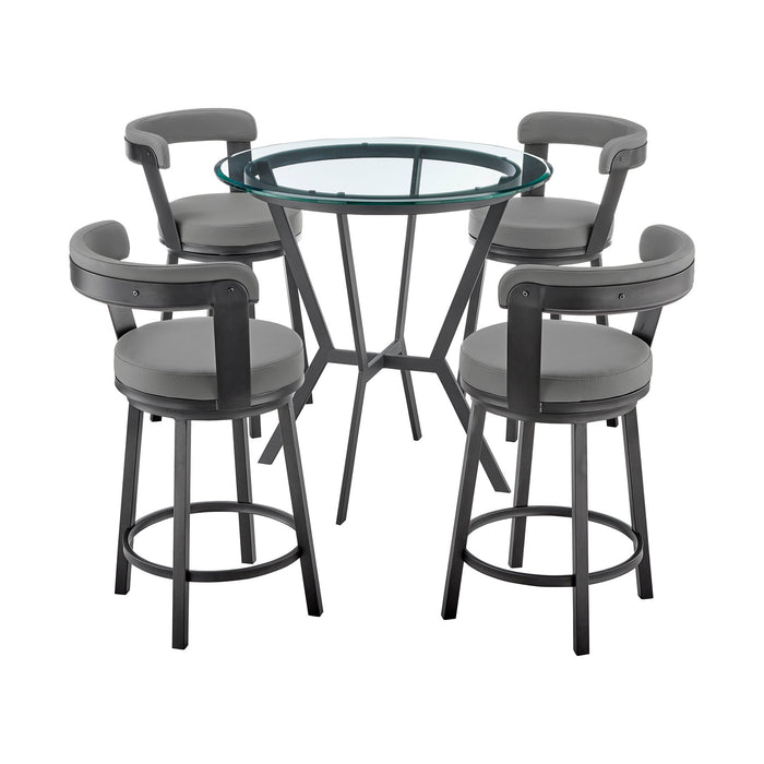 Naomi and Bryant 5-Piece Counter Height Dining Set in Black Metal and Gray Faux Leather