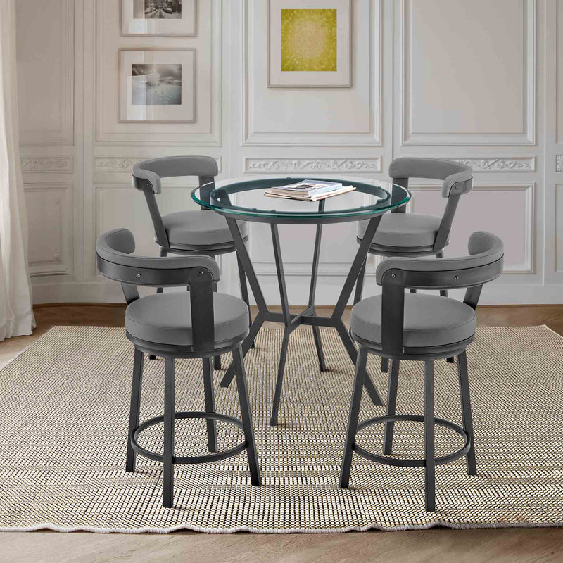 Naomi and Bryant 5-Piece Counter Height Dining Set in Black Metal and Gray Faux Leather - Furniture City (CA)l