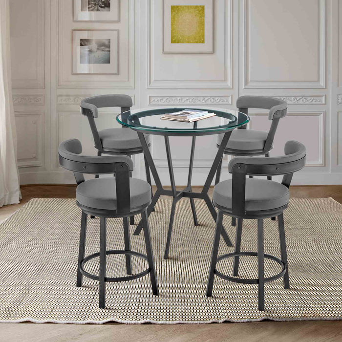 Naomi and Bryant 5-Piece Counter Height Dining Set in Black Metal and Gray Faux Leather