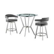 Naomi and Chelsea 3-Piece Counter Height Dining Set in Brushed Stainless Steel and Gray Faux Leather - Furniture City (CA)l