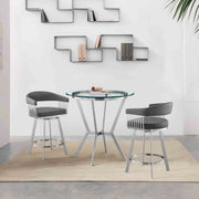 Naomi and Chelsea 3-Piece Counter Height Dining Set in Brushed Stainless Steel and Gray Faux Leather - Furniture City (CA)l
