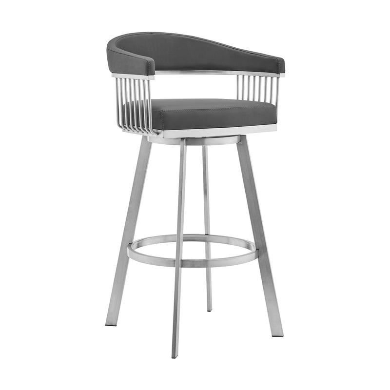 Naomi and Chelsea 3-Piece Counter Height Dining Set in Brushed Stainless Steel and Gray Faux Leather - Furniture City (CA)l