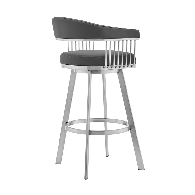 Naomi and Chelsea 3-Piece Counter Height Dining Set in Brushed Stainless Steel and Gray Faux Leather - Furniture City (CA)l