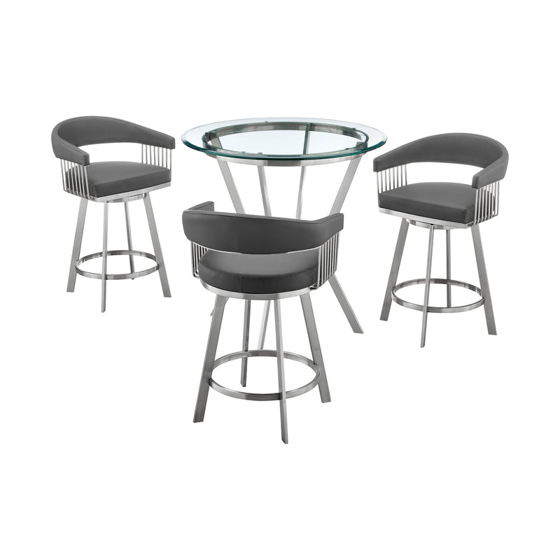 Naomi and Chelsea 4-Piece Counter Height Dining Set in Brushed Stainless Steel and Gray Faux Leather - Furniture City (CA)l
